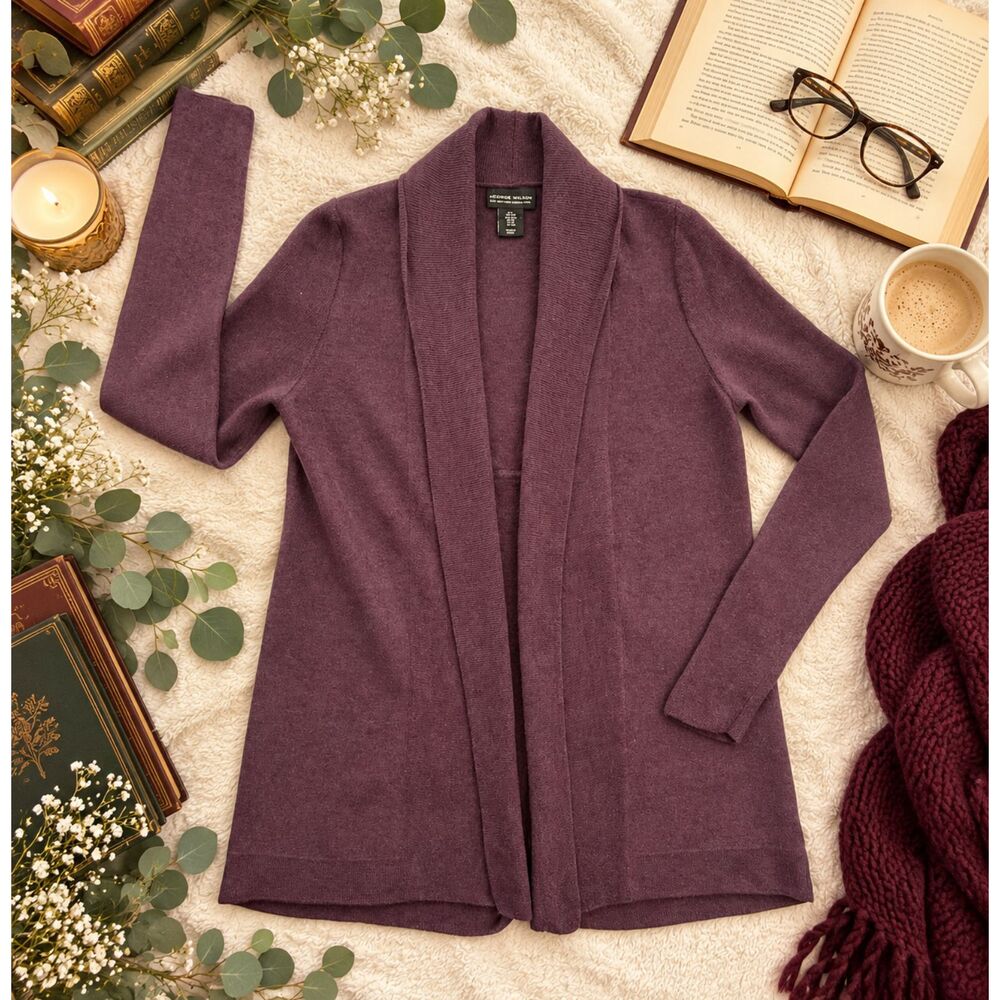Adrienne Vittadini Purple Merino Wool Open Front Cardigan M